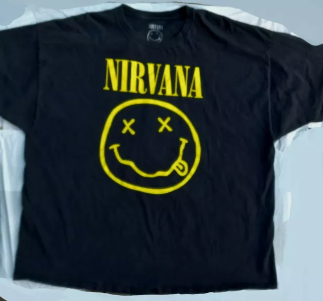 NIRVANA T-Shirt Smiley Face Logo 100% Cotton Size 3XL Grunge Curt Cobain Band