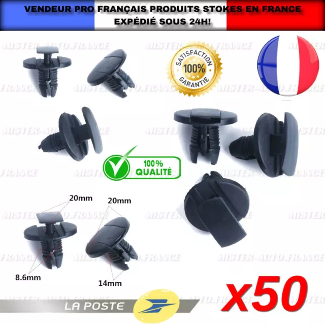 50x Agrafe Clips Fixation PEUGEOT/CITROEN/RENAULT Agrafe Pare-Boue Pare-choc