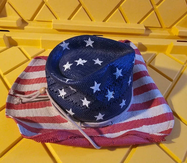 Western USA Cowgirl Cowboy Hat Distressed Beach Party Vintage Inspired USA Flag