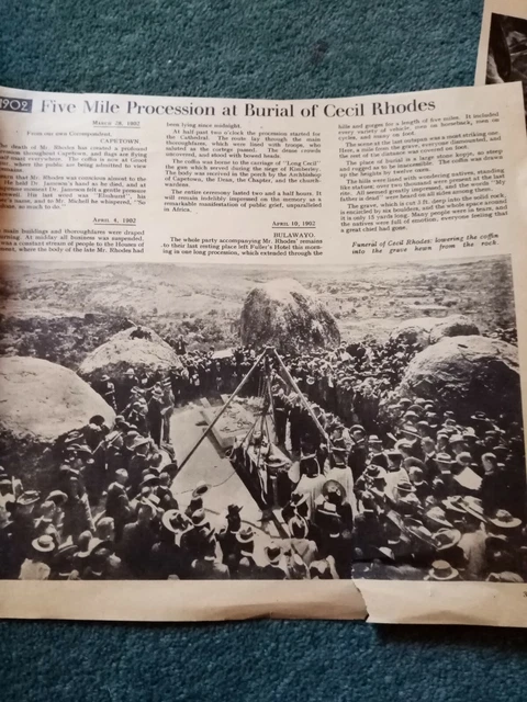 Kvc22 Ephemera reprint 1902 article burial of Cecil Rhodes