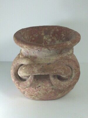 Handmade Crafted Ancient Style Clay Pot, Double Handle with Ring 4.75" x 7.5" 2