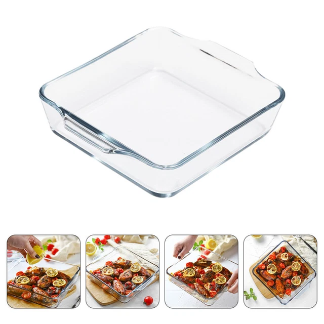 Plato de hornear sartén de asar transparente plato de hornear vidrio utensilios para hornear doble mango para hornear