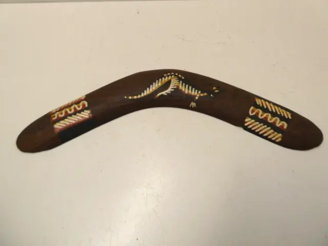 Wooden Vintage Aboriginal Boomerang Hand Painted Kangaroo Souvenir Tourist