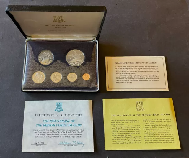 British Virgin Islands 1974 Proof Set With Sterling Silver One Dollar Coin