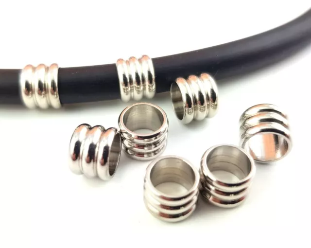 Edelstahl Perlen Walze Großlochperle 6x8mm für Bänder 6mm 10 Stück Bartschmuck