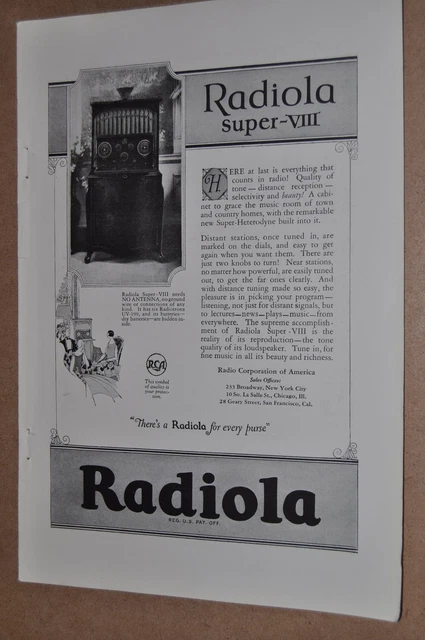1925 RCA RADIOLA advertisement, RCA Radiola model Super-VIII cabinet ...