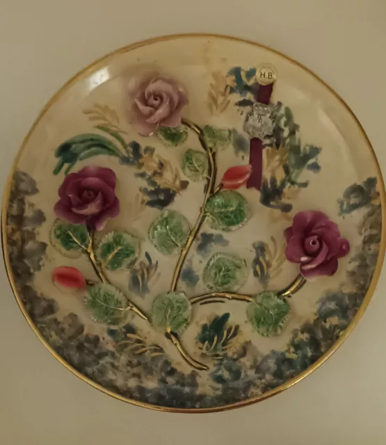 Plat Ceramique D Art Signe H Becquet Barbotine Decor Floral