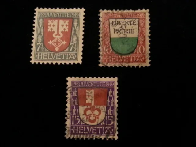 Schweiz 1919 -  MiNr. 149 - 151     „Pro Juventute“: Wappen (II).  Lot Marken