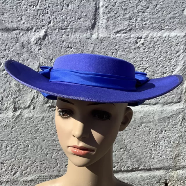 Vintage Blue Wedding Hat with Bow - Formal, Races, Ascot - Mitzi Lorenz Designer