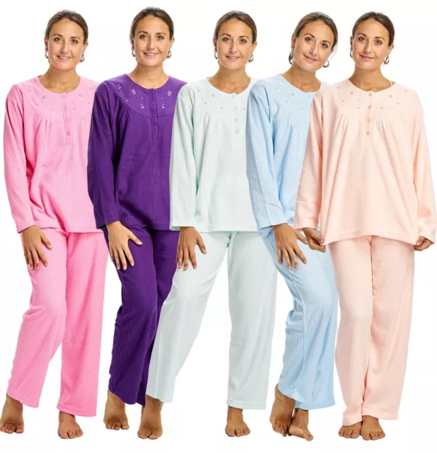Ladies Winter Pyjama Set Long Sleeve Brushed Cotton Soft Cosy Thermal Loungewear