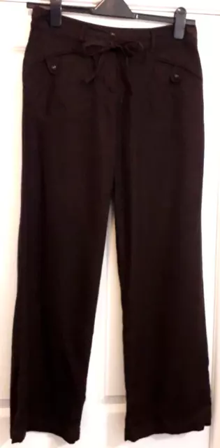 Next ladies trousers size 10 regular - chocolate/brown linen & viscose