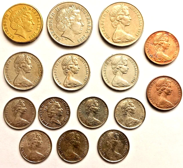Australia Coin Lot Of 15 Queen Elizabeth II 1966-2008 .20c-$1.00