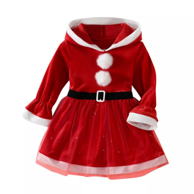 Toddler Girls Long Sleeve Christmas Hooded Fleece Tulle Princess Dress 2