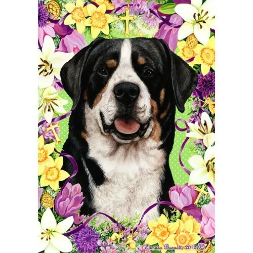 Easter House Flag - Greater Swiss Mountain Dog 33144