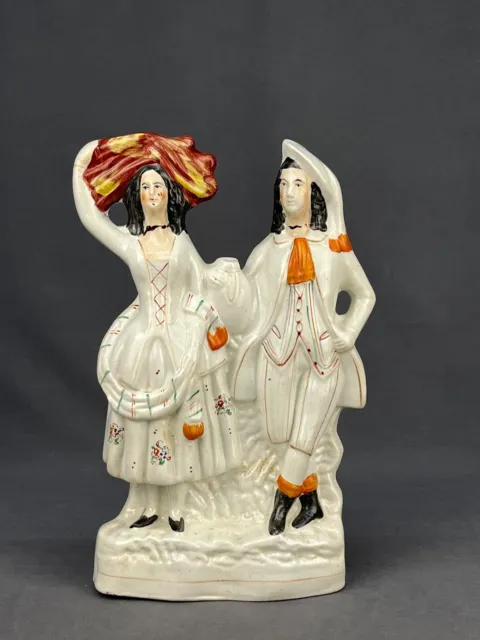 Antique Staffordshire 12 1/2" Mantel Figural Couple with Wheat Harvest