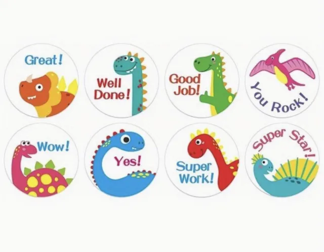 25 x Cartoon Dinosaur Reward Stickers Labels 25mm