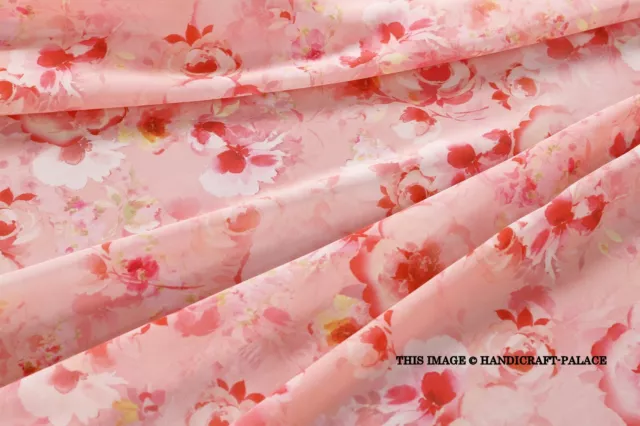 Pink Krepp Seide Blumenmuster Bedruckt Stoff Handwerk Schneiderei Meterweise