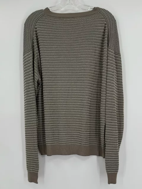 Barneys New York Mens Taupe Striped Silk Crew Neck Long Sleeve Sweater Sz L 2