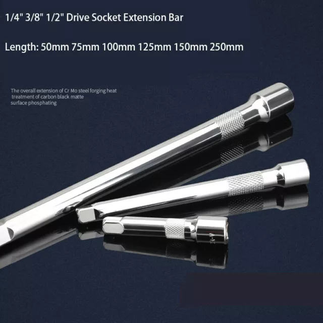 1/4" 3/8" 1/2" Drive Socket Extension Bar Ratchet Spanner 50 75 100 - 250mm Long