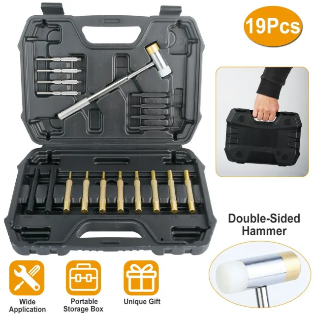 19Pcs Drift Pin Punch Set Kit Brass Chromium Punches Hammer Gunsmith Maintenance