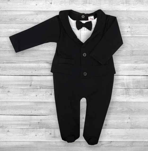 Baby Boy Black All-in-One Suit Wedding Christening Formal Party Smart Outfit