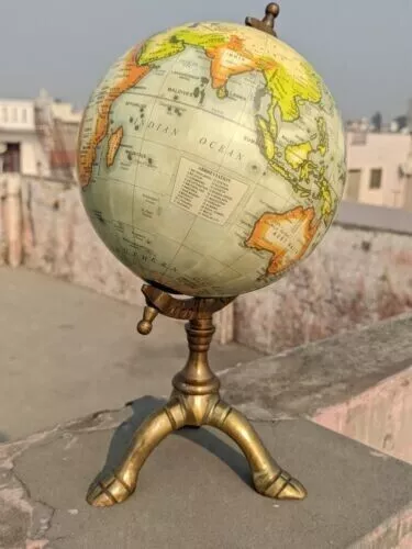Nautical Vintage World Map Globe Ornament With Tripod Base Decorative, Gift Item