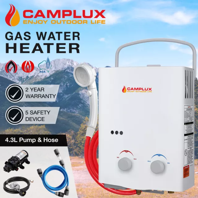 CAMPLUX 8L Gas Hot Water Heater Pump Kit Camping Portable Shower System Caravan