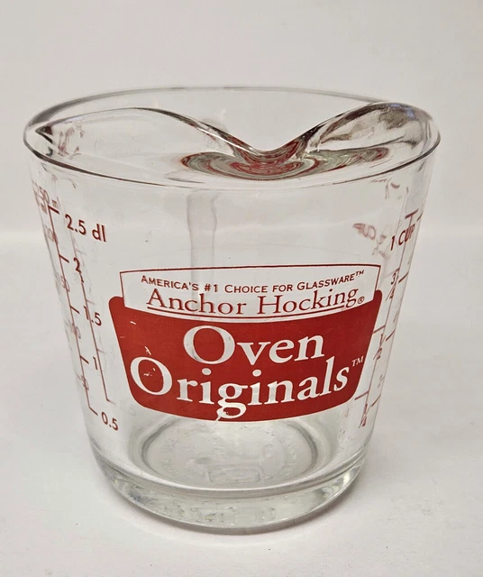 ANCHOR HOCKING OVEN Originals 1 Cup Glass Measuring Cup Red Letter 496
