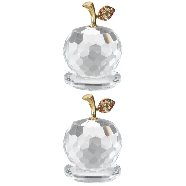 2 Pcs Kristall-Apfel-Ornament Weißer Tischskulptur Aus Kristallglas Kunst