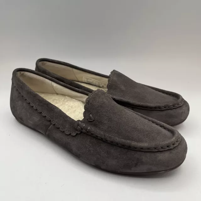 Vionic Charcoal Gray Mckenzie Suede Shearling Slipper Moccasin Loafers Shoes 8