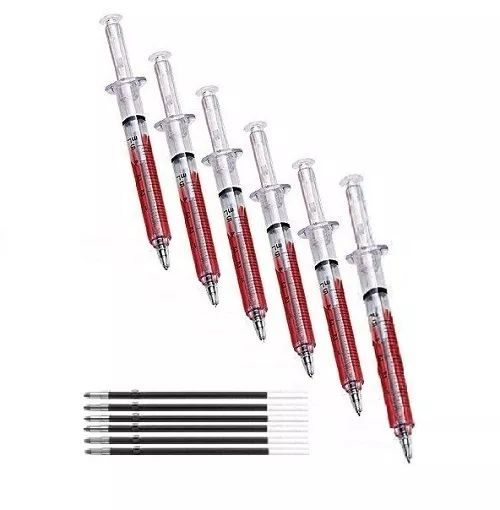 Qty 6 Novelty Syringe Injection Pens - FREE P&P - Free Refills ! Nurse Costumes