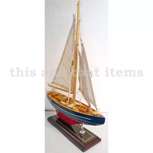 Segelyacht Modell Segelschiffmodell Standmodell Holz Höhe 35 Cm Blau Rot Sy4