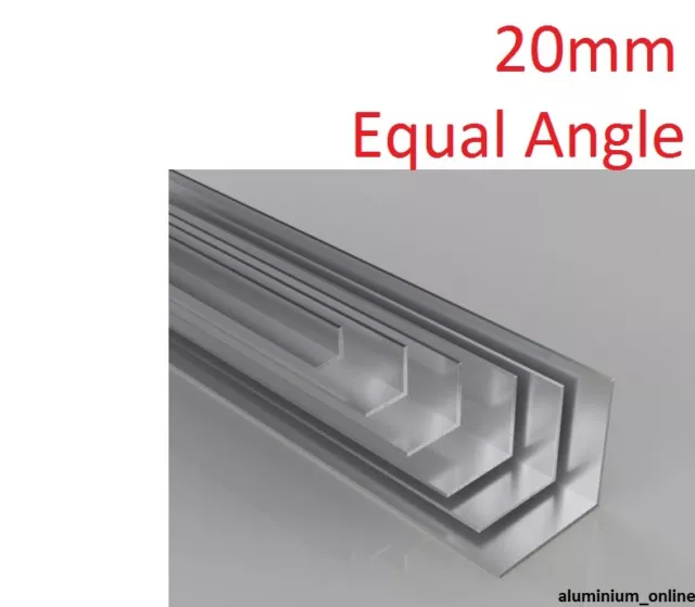 ALUMINIUM EQUAL ANGLE 20 x 20mm, 2 thickness, lengths 100mm up to 1000mm