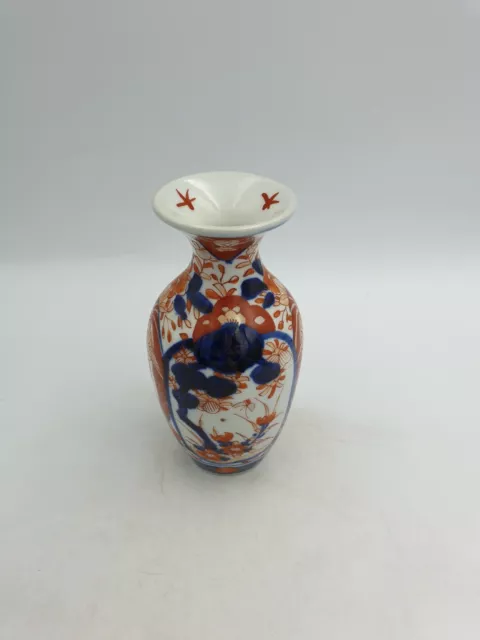 Vase antique chinois Imari 16 cm peint à la main bleu rouille rouge floral