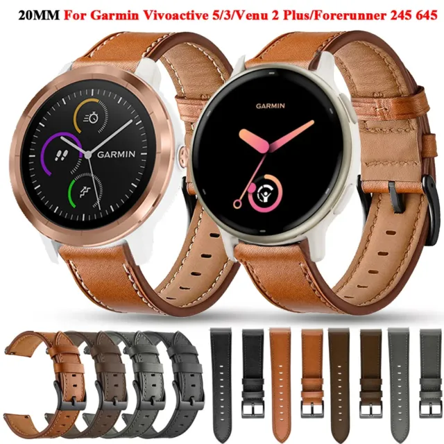 20mm Leather Watch Band For Garmin Vivoactive 5 3 Venu 2 Plus SQ 265 245 Strap