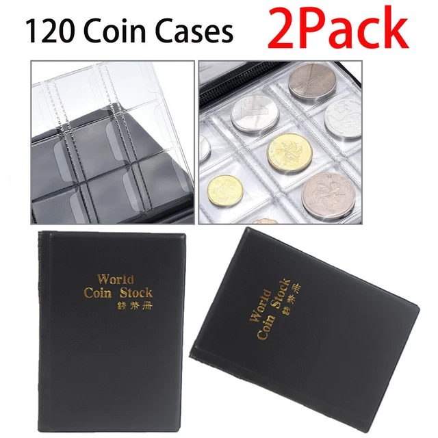 2pcs Black 120 Pockets Coin Collection Storage Album Money Holder Coins Folder