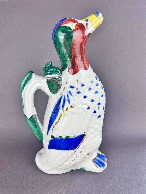 Brocca vintage in porcellana maiolica per cognac, figura di anatra LFZ Lomonosov