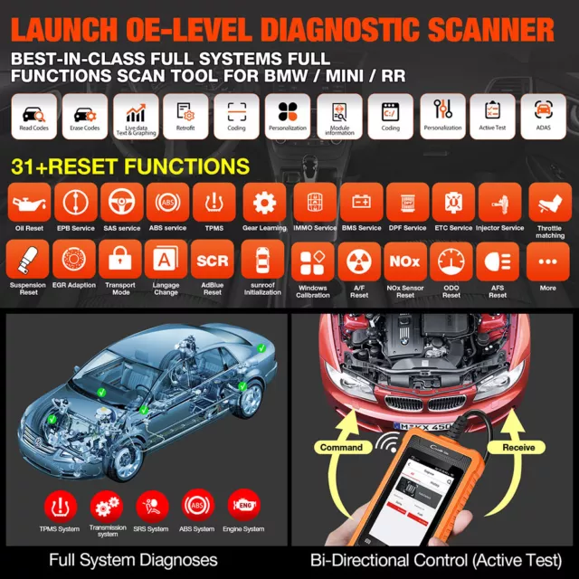 LAUNCH Elite for BMW Full System Car Diagnostic Scanner Tool OBD2 Code Reader 2