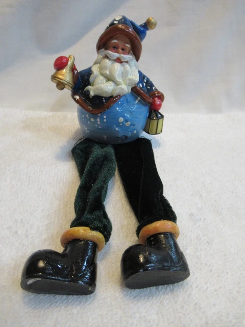Adorable niñera de estante Christma Santa con patas colgantes - con campana y lámpara