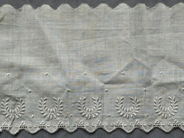 Lovely French Antique embroidery lace edging -Wreath design 62" by 3.5"