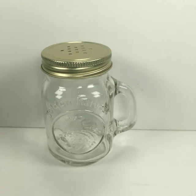 Golden Harvest, Mini Mason Jar Salt/Pepper Shaker Shot Glass w/Lid & Handle NOS