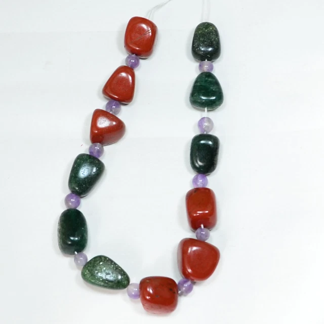 171.40Ct Natural red jasper tumble & Amethyst ball Gemstone beads 9 inch Line