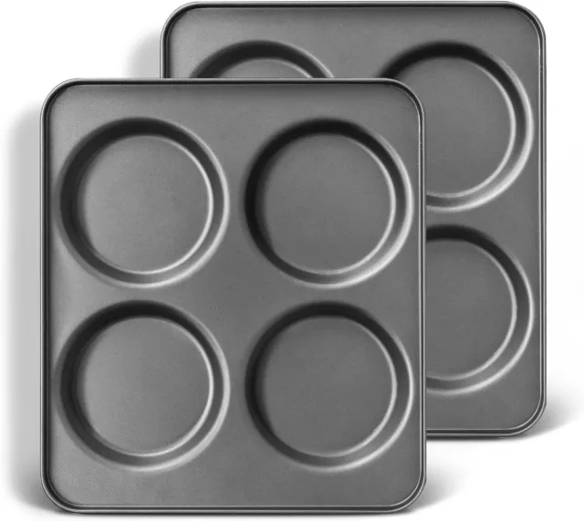 Large Muffin Top Pan Set of 2, 4 Cup Nonstick Hamburger Bun Baking Pan, Jumbo...