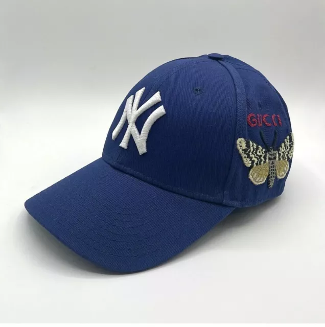 GUCCI NY Yankee Embroidered Fuchsia Pink Velvet Baseball Hat 539836