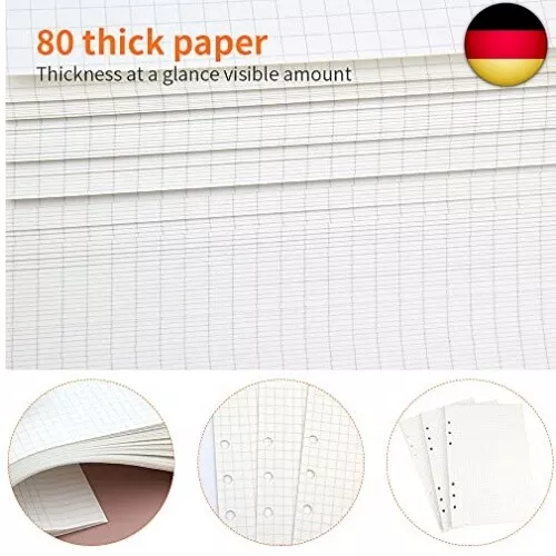 240 Blätter A5 Grid Paper,A5 Papier Kariert 6 Löcher Nachfülleinlagen Na 3