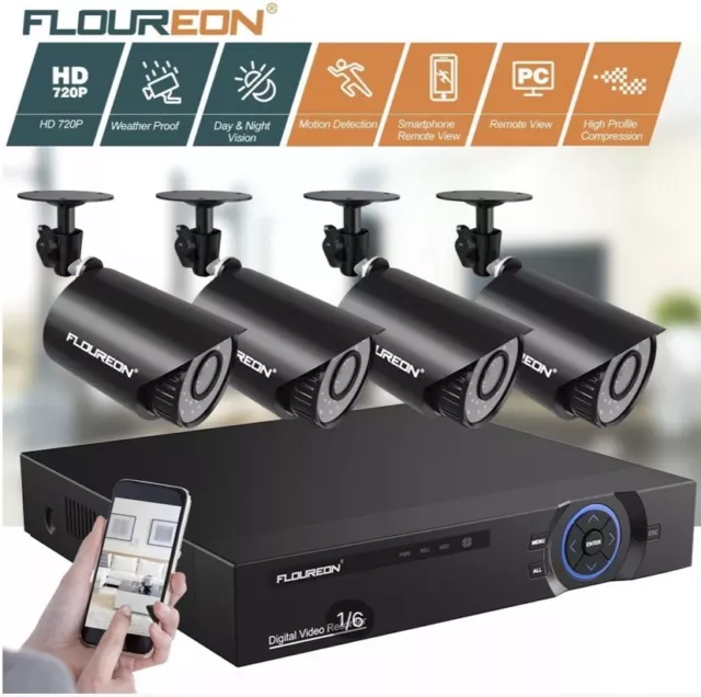 Flouren 1080P HD CCTV Camera Security System Kit 4CH DVR Home Outdoor IR