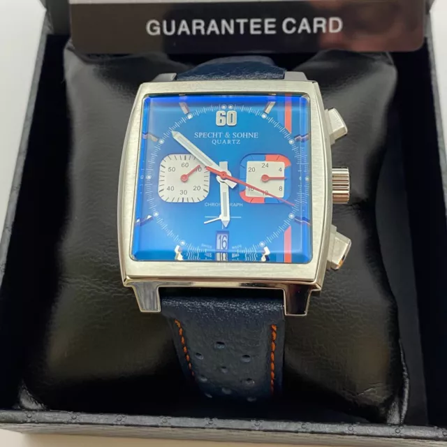 Luxury Steve McQueen Le Mans Style Homage Watch Blue Monaco Racing Style Mens UK