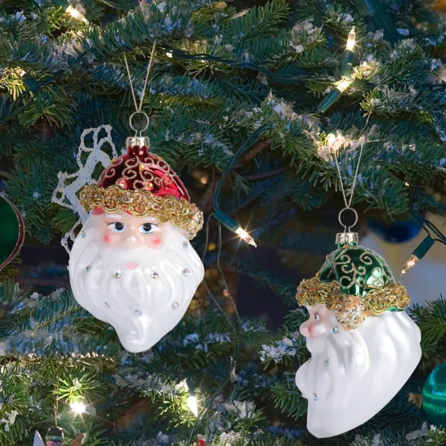 2Pcs Xmas Glass Santa Claus Ornament Santa Head Funny Christmas Tree Pendant