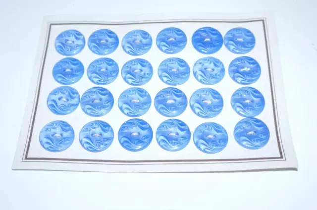 24 Stk Alte Glasknöpfe auf Knopfkarte Musterkarte Antik 19 mm blau