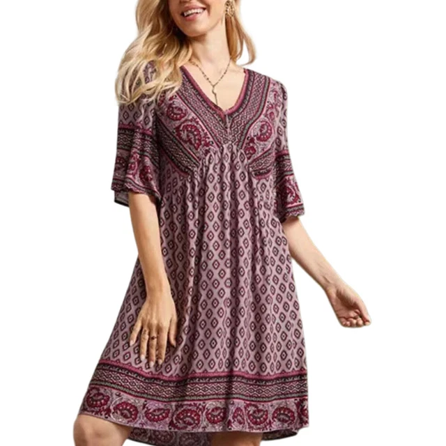 ROBE LONGUE TRAPÈZE Robe D'été Décontractée Col En V Baggy Vêtements De